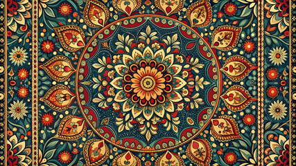 Ethnic Floral Pattern with Vintage Mandala Element