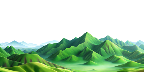 Picturesque Green Hills and Grassy Fields View. Cut Out