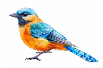 A jay with vibrant watercolor feathers isolate on white background