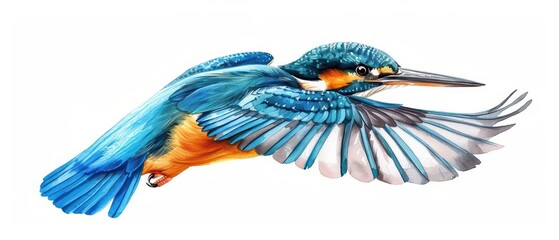 Fototapeta premium A kingfisher with brilliant watercolor hues isolate on white background