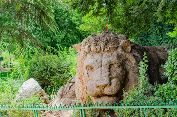 Ifrane Lion sculpture carved on the rock a popular landmark in the middle of greenery