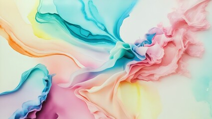 Vibrant Pastel Fluid Art Abstract Background, Abstract Colorful Ink Blends on Canvas