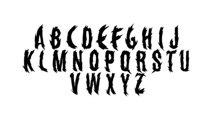 Gothic font, medieval dark y2k alphabet, letter typography print, dark vintage scary typeface. Rock poster sign, handwritten graffiti, hardcore calligraphy. Gothic font design