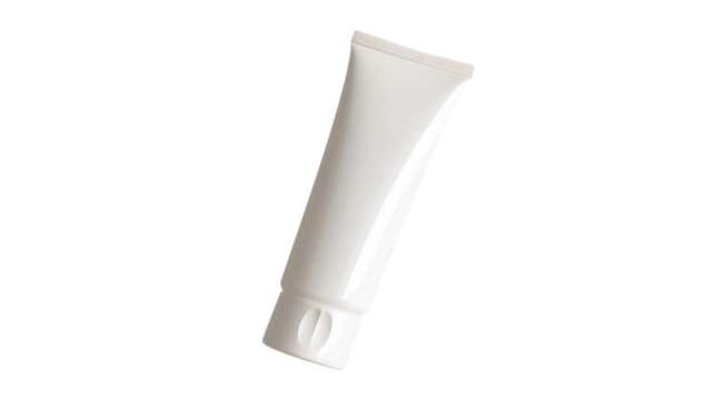 Blank white mockup template plastic tube of cosmetic product beauty cream isolated on transparent background, moisturizer packaging or body lotion container, health care, face gel bottle, branding.