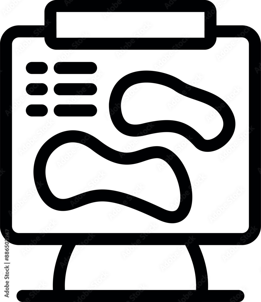 Poster line icon of a monitor displaying a geological survey, representing soil analysis and earth science 