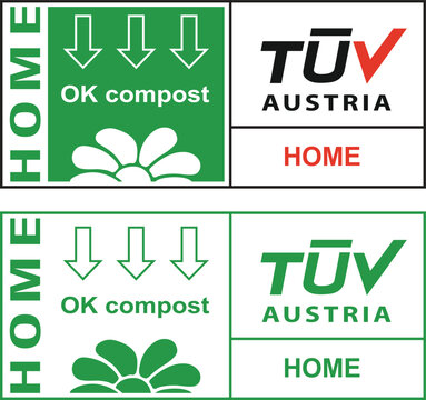 Home compostable packaging icon. EcoSafe. Green Compostable. Biobased icon.