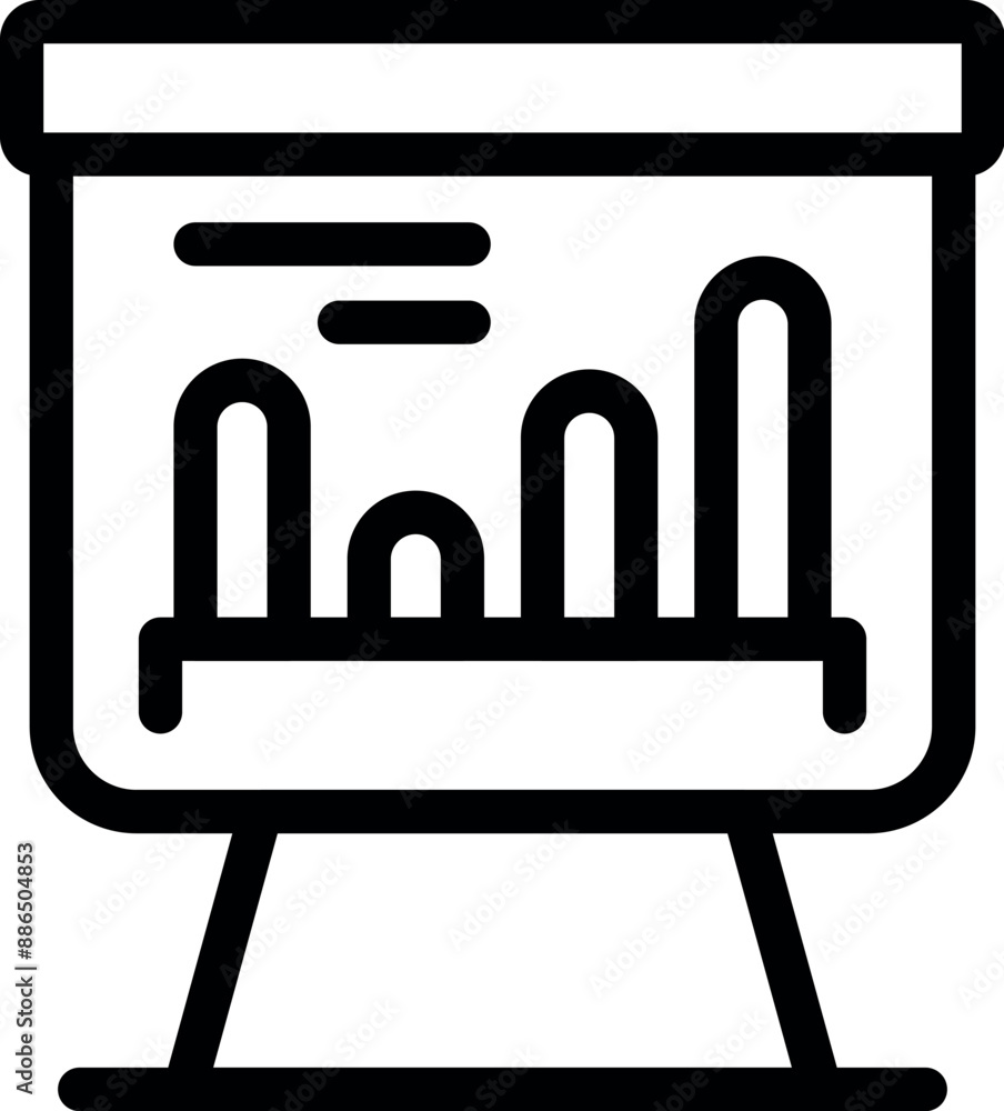 Poster line art icon of a flip chart displaying a bar chart indicating positive growth