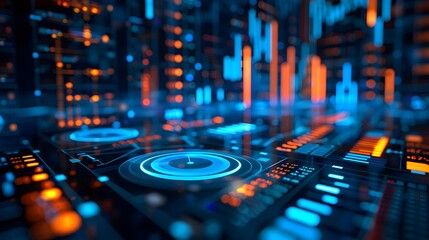 Detailed Futuristic Digital Infographic Showcasing Key Business Analytics and Metrics Dashboard