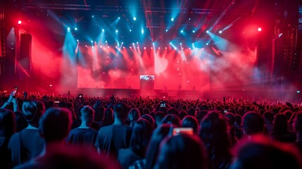 Captivating Product Launch Event with Futuristic Stage and Engaged Audience