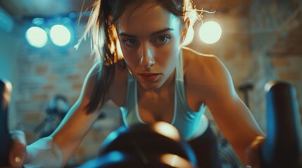 A person exercising on a stationary bike in a gym, great for fitness and workout images