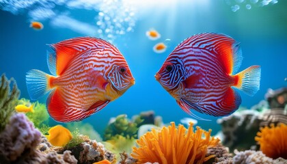 Fototapeta premium Discus Fish in a Colorful Coral Wonderland