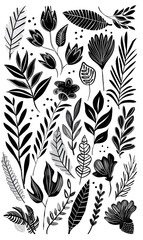 2D flower and leaf cards in various styles