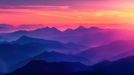 Majestic Sunset Over Dramatic Mountain Peaks in Vibrant Hues of Orange Pink and Purple