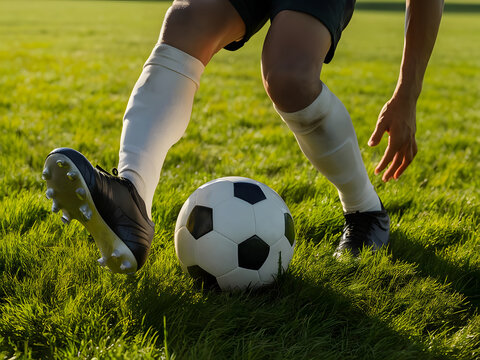 Piernas de futbolista en una jugada