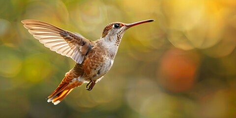 Fototapeta premium Rufouscrested coquette spotted soaring in Northern Peru. Concept Birdwatching, Wildlife Photography, Bird Species, South America, Nature Conservation