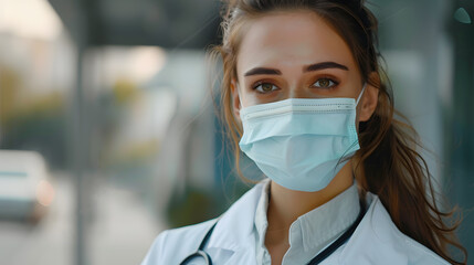 Portrait of a female medical worker with a stethoscope. AI Generated