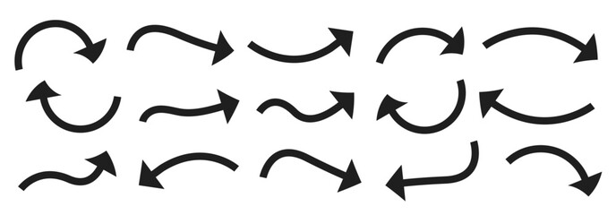 Arrow icon set. Set of new style black vector arrows isolated on white.