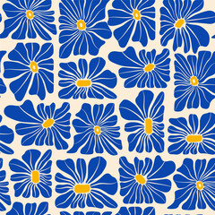 Colorful abstract hand drawn aesthetic floral illustration seamless pattern. Botanical retro concept template perfect for postcards, wrapping paper, banner, background etc.