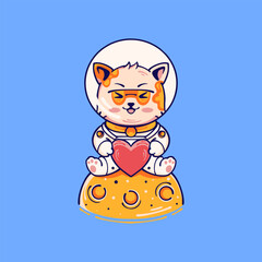 Astronaut cat on the moon holding love