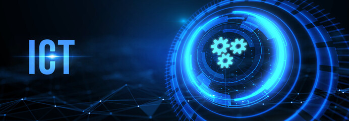 ICT Information communication technology internet concept on virtual screen. 3d illustration