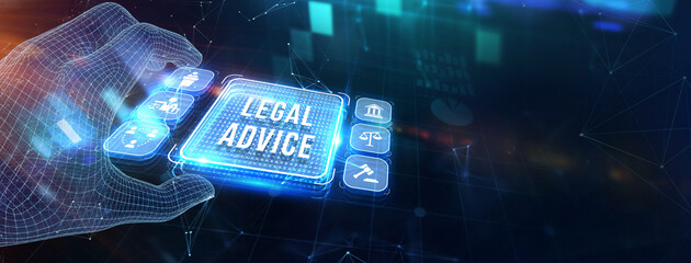 Business, Technology, Internet and network concept. Labor law, Lawyer, Attorney at law, Legal advice concept on virtual screen. 3d illustration