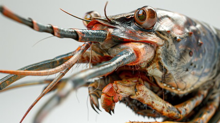 Shrimp on a white background : Macro. AI Generative.