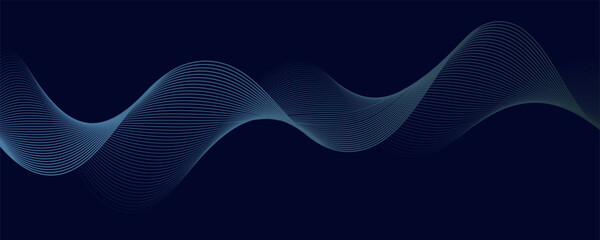 Dark abstract background with glowing wave. Shiny moving lines design element. Modern purple blue gradient flowing wave lines. Futuristic technology concept. Vector illustration