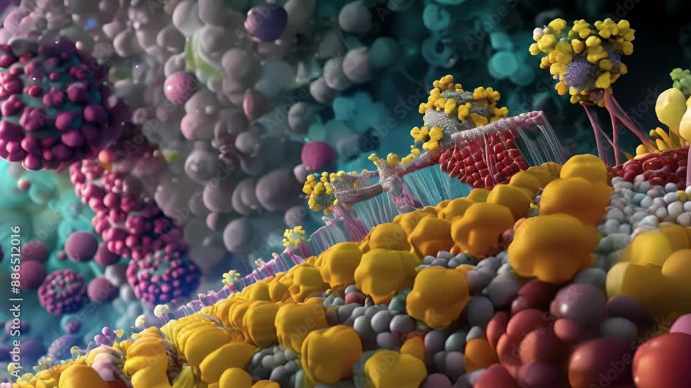 Aufkleber magnified view of proton pumps working in tandem creating a gradient of protons across the membrane.