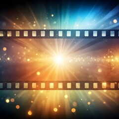 Film strip, with bright star ray and bokeh lights, the concept of being a star, being famous, having your name up in lights