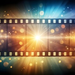 Film strip, with bright star ray and bokeh lights, the concept of being a star, being famous, having your name up in lights
