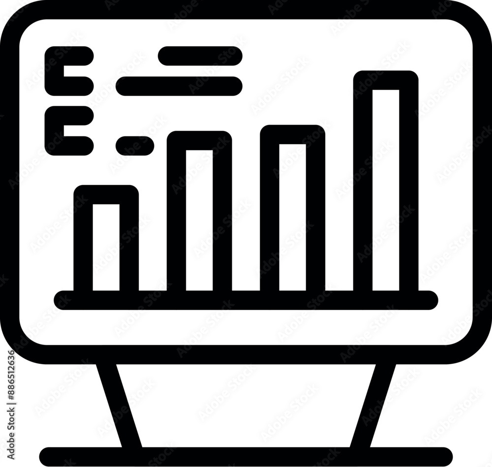 Poster simple icon of a desktop computer screen displaying a bar graph with increasing bars, representing p
