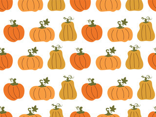 Seamless pumpkin pattern. Seamless pattern with hand drawn pumpkin in cartoon style