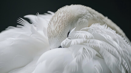 Obraz premium Close-up of a white swan's profile with intricate feather patterns visible