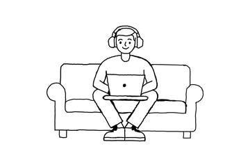 hand drawn Sofa line art Furniture design