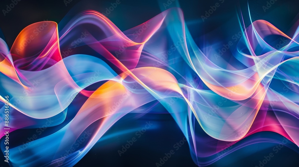 Poster vibrant waves of color blending on a dark abstract background