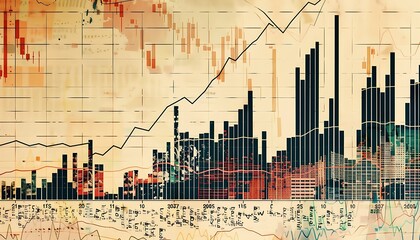 A retro-inspired stock market graph, styled with vintage fonts and illustrations, illustrating historical market trends and the evolution of financial strategies.