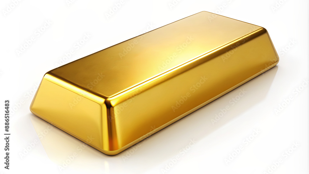 Poster a single gold bar rests on a white surface. the bar is rectangular and shiny, with a subtle reflecti