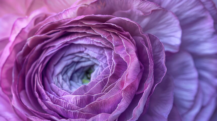 Detailed macro image of a pink ranunculus bloom, focusing on its intricate layers