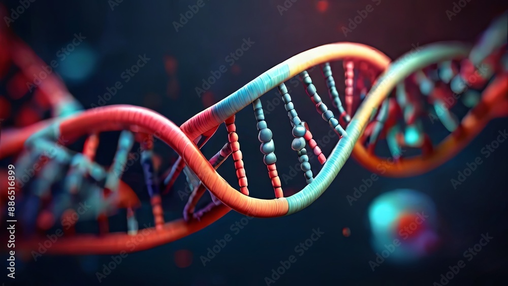Poster a close-up of a colorful dna model, showcasing its double helix structure and intricate details