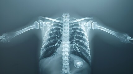 X-Ray of a Rib Cage: X-ray image of a human rib cage, highlighting ribs and sternum.

