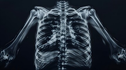 X-Ray of a Rib Cage: X-ray image of a human rib cage, highlighting ribs and sternum.

