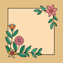 floral frame with flowers and leaves on a white background