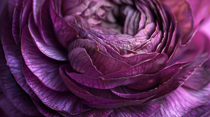 Obraz premium Detailed view of a purple ranunculus flower, highlighting its intricate petal arrangement