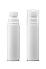 Plastic shoe polish bottle with foam rubber sponge applicator cap isolated. Transparent PNG image.