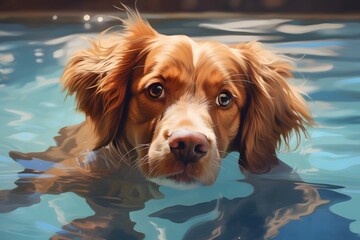 Swimming dog in a pool swimming