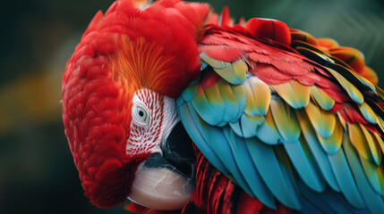 Obraz premium Extreme close-up of a parrot preening its feathers in the wild