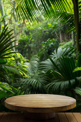 Fototapeta premium Wooden Podium in Tropical Forest Setting