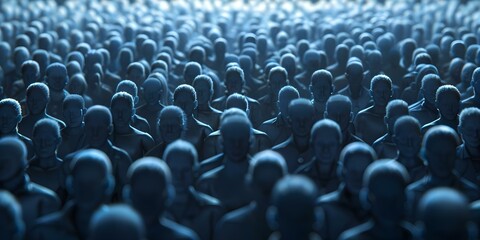 Virtual concert crowd of digital avatars in holographic form. Concept Virtual Concert, Digital Avatars, Holographic Technology, Music Experience