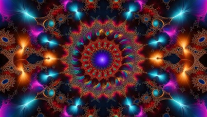 Fototapeta premium Intricate Mandala Fractal Art in Vivid Colors Abstract Background