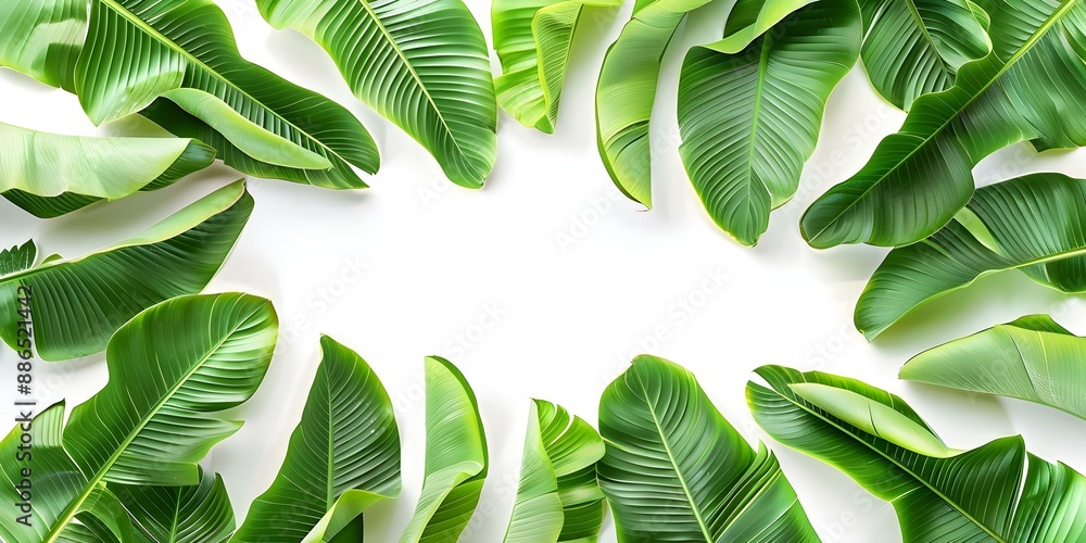 Poster banana leaf pattern isolated on white background clipping path included. concept banana leaf pattern